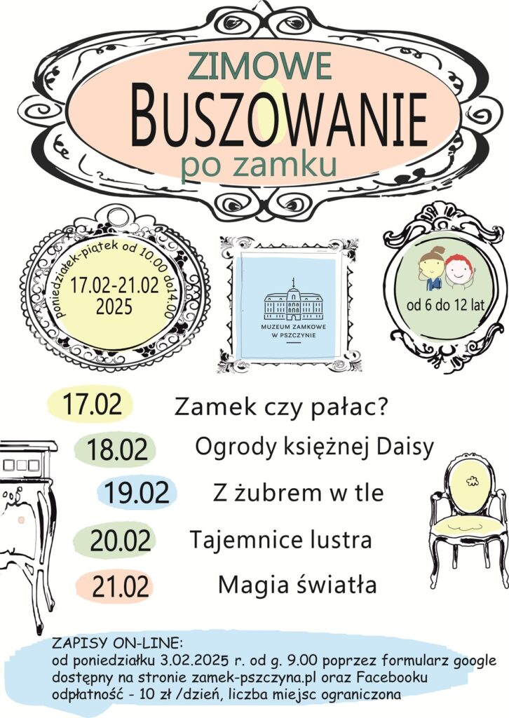 Zimowe Buszowanie po Zamku to interaktywna forma zwiedzania pszczyńskiego zamku, skierowana do dzieci i młodzieży